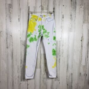 3/$15 Style and co custom tie dye white, yellow, green ankle jeans size 4